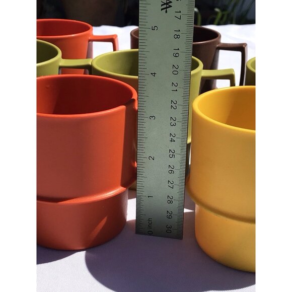 VTG Tupperware 1312 Stacking Coffee Cups Harvest MCM Orange Green Gold Brown Set - Picture 15 of 16